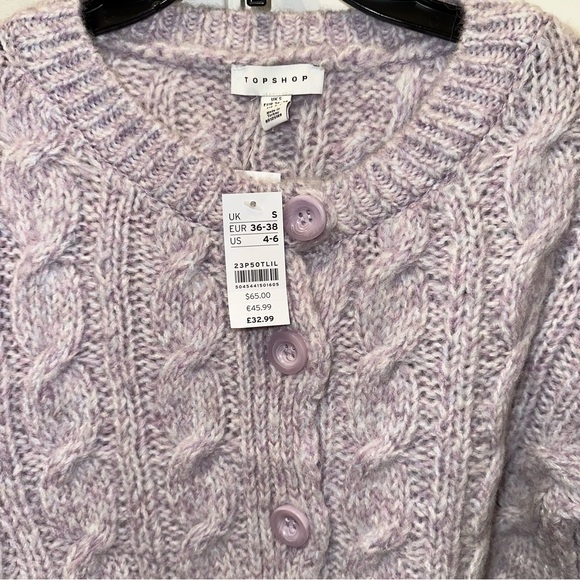 NWT Topshop Lilac Cable-Knit Button Cardigan Sweater cropped US size 4-6 - Picture 6 of 7